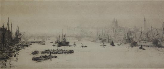 William Lionel Wyllie (1851-1931) London Bridge, Hays Wharf and Billingsgate, and London Pride, 4.5 x 13in. and 6.5 x 14.75in.